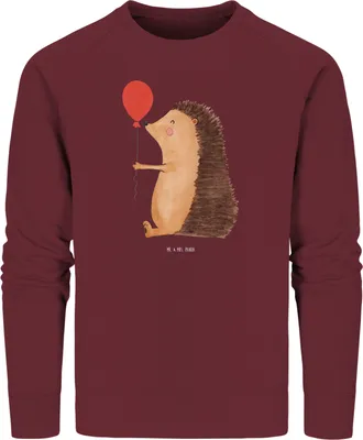 Produktbild von Mr. & Mrs. Panda Baumwoll Pullover Igel Luftballon Größe L - Burgundy - Geschenk, Sweater, Ballon, Pulli, Geburtstag, Sweatshirt, Herzlichen Glückwunsch, Organic Baumwolle