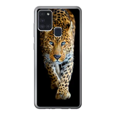 Produktbild von MuchoWow® Handyhülle Schutzhülle Hülle für Samsung Galaxy A21s Leopard - Tiere - Porträt - Wildtiere - Schwarz Silikon Softcase Handy Hülle - Hartschale