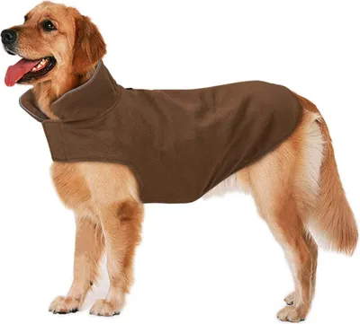 Produktbild von Hundemantel Winter Große Hunde Weste Warm Winddicht Hundejacke Fleece Haustier Bekleidung Bademantel Klettverschluss Bauchschutz Reflektierend Regenmantel Winterjacken Leine Loch, Braun, XL Rückenlänge 43cm, Brust 60-72cm
