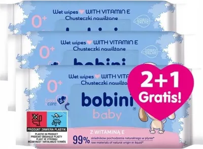 Zdjęcie produktu dla BOBINI BABY Chusteczki nawilżane dla dzieci i niemowląt 60 szt. z witaminą E 2+1