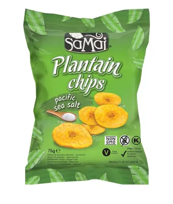 Produktbild von Samai Kochbananen Chips 75g Plantain leicht gesalzen Bananenchips / glutenfrei / paleo / ohne Zuckerzusatz / vegan