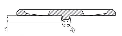 A cross-section diagram of a round grate with dimensions indicated.
