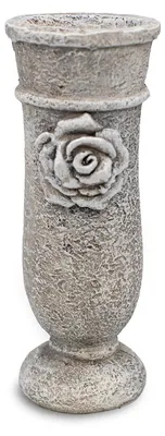 Produktbild von Grabvase mit Rose Antik Grau Polyresin ca. 17 cm Grabdeko Blumenvase
