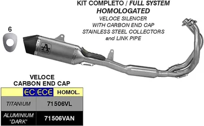 Zdjęcie produktu dla Kompletny zatwierdzony układ wydechowy ARROW z ciemną aluminiową zaślepką Kawasaki Z 650