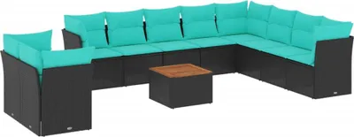 Produktbild von vidaXL 11-tlg. Garten-Sofagarnitur mit Kissen Schwarz Poly Rattan