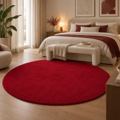 Produktbild von Hochflor Shaggy Teppich Palace Weinrot Rund, Größe:160 cm Rund