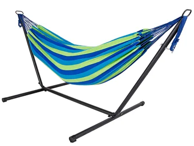 Produktbild von Livinxs Doppel Hängematte "Lagoon" mit Stahlgestell und Tragetasche