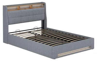 Produktbild von Polsterbett Vitalispa Christin Grau/Eiche 140x200 mit LED und USB-Anschluss, Model 59366