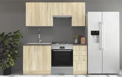 Image de SARA Cuisine modulable - 5 éléments -Reproduction chene sonoma - L 180 cm