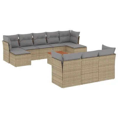 Produktbild von vidaXL 11-tlg. Garten-Sofagarnitur mit Kissen Beige Poly Rattan
