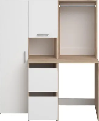Produktbild von Möbel für Waschmaschine mit Kleiderstange, Schrank & Hochschrank - Holzfarben hell & Weiß - 157 x 184 cm - ERKANO