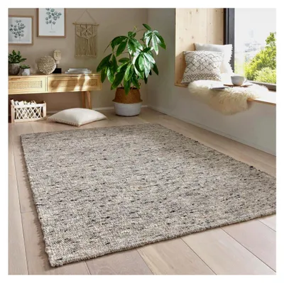 Produktbild von Gewalkter Wollteppich Lambrecht Handgewebt – Teppich aus Schurwolle für Wohnzimmer, Schlafzimmer, Esszimmer und Küche Grau meliert 200 x 240 cm