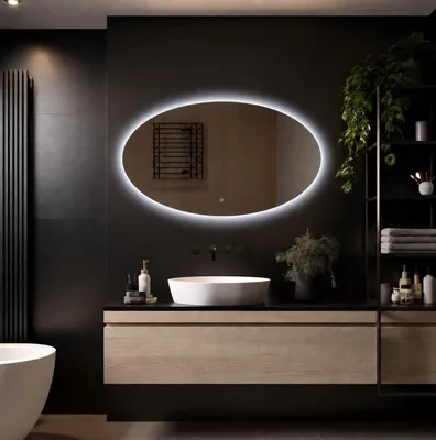 Image de LoXa – Miroir de salle de bain Rondo avec LED 120 × 70 cm – Design rond – Éclairage périphérique – Dimmable – Antibuée – Fonction mémoire –tactile – Économe en énerg