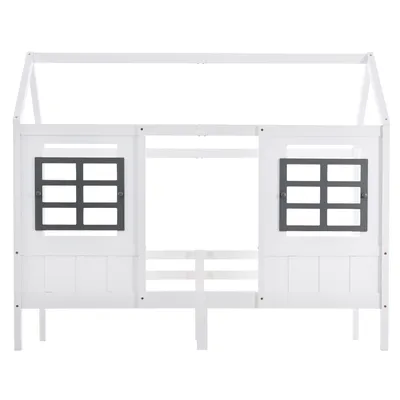 Produktbild von Kinderbett mit Komfortschaummatratze und Lattenrost, 90x200 cm, Hausbett mit Rausfallschutz, Kiefer, Einzelbett