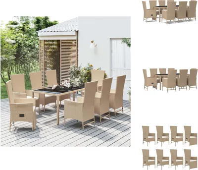 Produktbild von vidaXL 9-tlg. Garten-Essgruppe mit Kissen Beige Poly Rattan -  Gartenstühle
