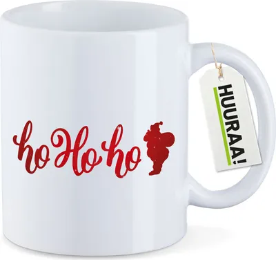 Produktbild von Huuraa Kaffeetasse Ho Ho Ho Weihnachtsmann 330ml Weiß Keramik Kaffeebecher Geschenkidee