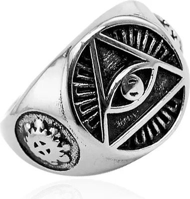 Produktbild von Freimaurer Ring Herren Edelstahl Allsehendes Auge der Vorsehung Dreieck Masonic Siegelring silber 57 - Ø 18,14 mm