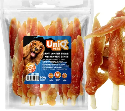 Produktbild von Weiches Hundeleckerli Hähnchenbrustfilet am Stiel UniQ 500g