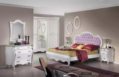 Image de Chambre à coucher classique Ensemble lit 2x tables de chevet Commode Meubles