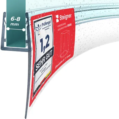 Produktbild von STEIGNER Duschdichtung gebogen 90 cm UK05 (1 Stk.) - Dichtung gebogen für Runddusche oder Duschkabine Viertelkreis mit Duschtür 6-8 mm - Farbe: Transparent - Flexibles Material, Schutz gegen Auslaufen