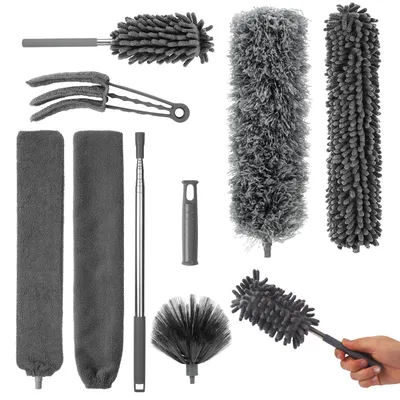 Federstaubwedel-Set, 9-tlg., Teleskopstange bis 245 cm