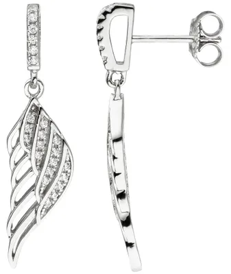 Produktbild von Ohrhänger Ohrringe Ohrstecker Flügel Engelsflügel mit weißen Zirkonia 925 Silber