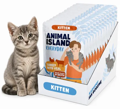 Produktbild von ANIMAL ISLAND Kitten indyk z cielęciną 12x85g, KI-generiertes Bild