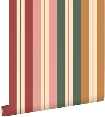 Immagine prodotto di ESTAhome carta da parati strisce rosa, marrone, verde e rosso bordeaux intenso 50 x 900 cm