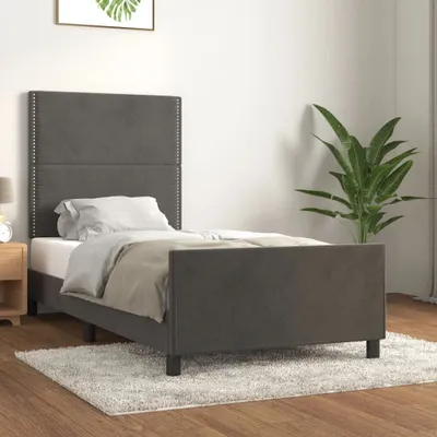 Produktbild von Design Möbel Bettgestell mit Kopfteil Dunkelgrau 80x200 cm Samt - 2024 Neu