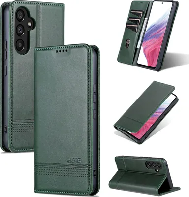 Produktbild von Leder Hülle für Samsung Galaxy S23 FE, Klapphüllen Brieftasche Magnetverschluss Ständer Schutzhülle Grün