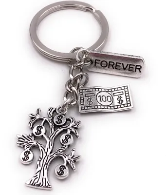 Produktbild von Onwomania Schlüsselanhänger Geldbaum Dollar Forever Money Geldschein silber Anhänger Keychain