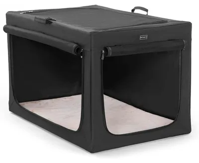 Produktbild von Hundebox faltbar für Zuhause & Auto, Zimmerkennel mit Netzfenstern & Plüschbett, Schwarz L 90x61x58 cm