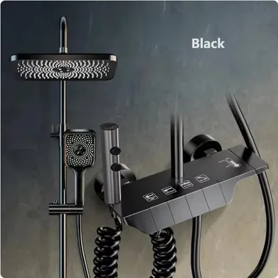 Immagine prodotto di Miscelatore termostatico per doccia - Set doccia senza display - Ottone - Regolabile in altezza - Rivestimento galvanico - Nero