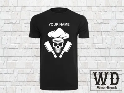 Produktbild von Wessdruck Chefkoch Shirt mit Wunsch Namen Schwarz Weiß L