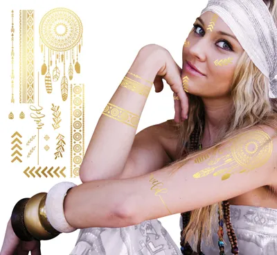 Produktbild von Astrologie Wahrsagerin Spiele Tattoo Gold Temporär Design Esoterik Mystik Karneval Kostüm Körperkunst Antike Ägyptisches Zubehör, Farbe: Gold