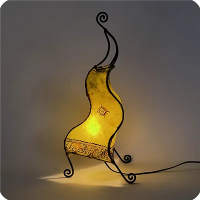 Produktbild von Orientalische Lampe Hennalampe marokkanische Lederlampe Tischleuchte Stehleuchte Essaouira Sonne 50 cm, gelb