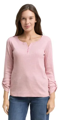Produktbild von Tom Tailor Damen Langarmshirt Regular Fit mit Henley-Ausschnitt, Turn-up-Funktion, nachhaltige Baumwolle