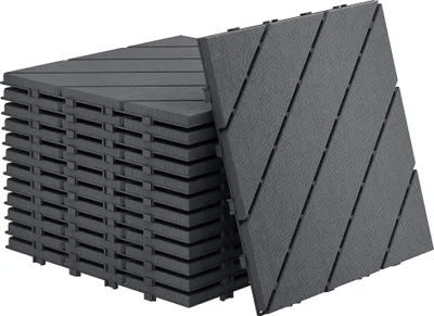 Produktbild von XMTECH Terrassenfliesen 1㎡ (11 Stück) – Klickfliesen 30x30 cm in Anthrazit Typ B, Holzoptik Balkonfliesen für Terrasse & Garten, Wetterfest mit Drainagefunktion
