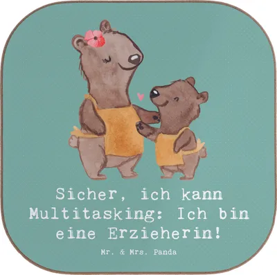 Produktbild von Mr. & Mrs. Panda Untersetzer für Gläser Erzieherin Multitasking - Meeresbrise - Geschenk, kreative Geschenke, Berufsalltag, gläseruntersetzer, jonglieren, Holzuntersetzer