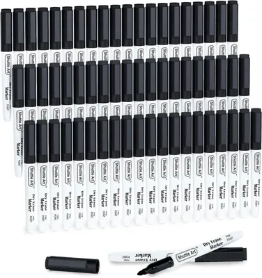 Produktbild von 60 schwarze Magnet-Whiteboard-Marker Set, feine Spitze & Radiergummi