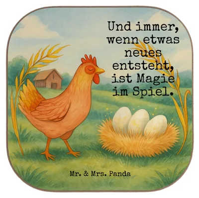 Produktbild von Mr. & Mrs. Panda Holzuntersetzer Huhn Stolz Design - Weiß - Geschenk, gläseruntersetzer, Spruch, Hahn, Coaster, Untersetzer für Gläser, Hof, Bauernhof, bieruntersetzer
