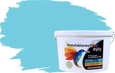 Produktbild von RyFo Colors Bunte Wandfarbe Manufakturweiß Himmelblau 10l - weitere Blau Farbtöne und Größen erhältlich, Deckkraft Klasse 1, Nassabrieb Klasse 1