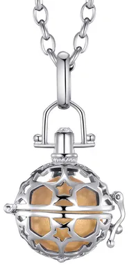Produktbild von Morella Damen Schutzengel Halskette Edelstahl 70 cm mit Anhänger Sterne und Klangkugel gold Ø 16 mm in Schmuckbeutel