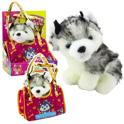 Produktbild von Husky Dog In A Bag Plüsch Maskottchen Kuscheltier Weiß Grau
