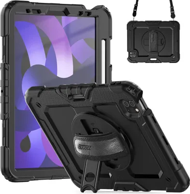 Productafbeelding van Accezz Rugged Backcover met schouderstrap voor de Apple iPad Air 5 (2022) / Air 4 (2020) - Zwart