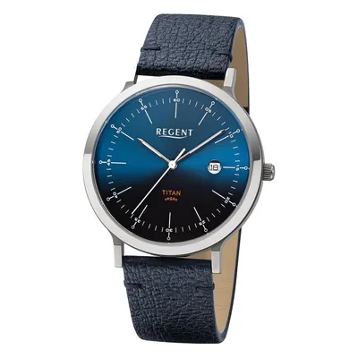 Produktbild von Regent Herren Uhr Lederarmband Leder Armbanduhr Analog dunkelblau URBA701