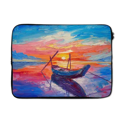 Produktbild von MuchoWow® Laptop Hülle 14 ZollMalerei - Boot - Ölfarbe - Wasser Laptoptasche - Laptoptasche - Stoßsicher - Schutzhaube