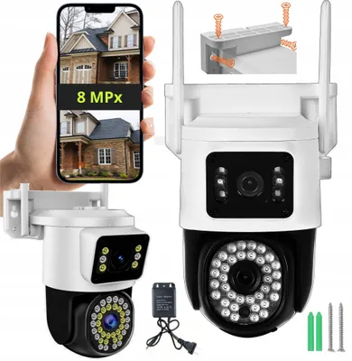 Zdjęcie produktu dla Podwójna kamera WiFi 8 Mpx, IP66, z obracanym i stałym obiektywem, 4-krotny zoom