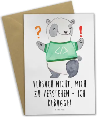 Produktbild von Mr. & Mrs. Panda Grußkarte Softwareentwickler Debugging - Weiß - Geschenk, osterkarten, Beruf, Berufspassion, Programmierer, weihnachtskarten, Berufsgestaltung, Berufe