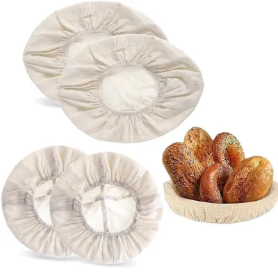 Produktbild von 4 Stück Leinenfutter für Gärkörbe, Gärkorbfutter, Leinentuch zum Brotbacken, Brotkorbfutter für Teigzubereitung und Backen (25 cm)